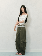 Bow Pockets Low - Rise Lace Trim Cargo Pants - COPPING THREADS - AGAM
