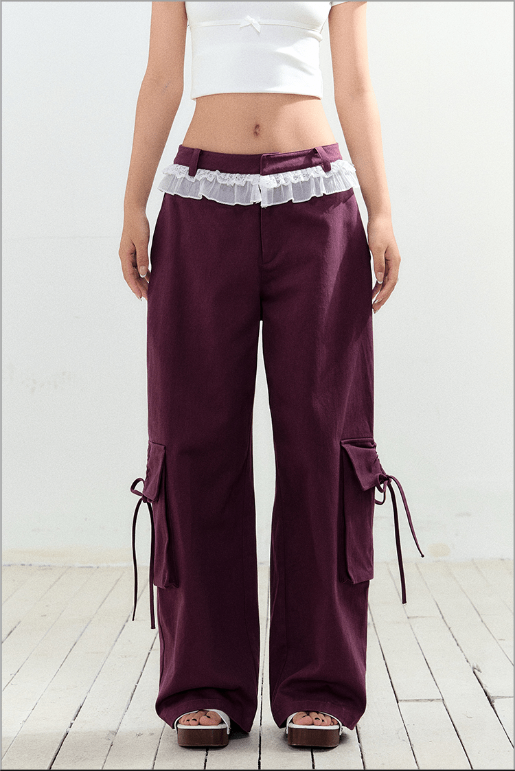 Bow Pockets Low - Rise Lace Trim Cargo Pants - COPPING THREADS - AGAM