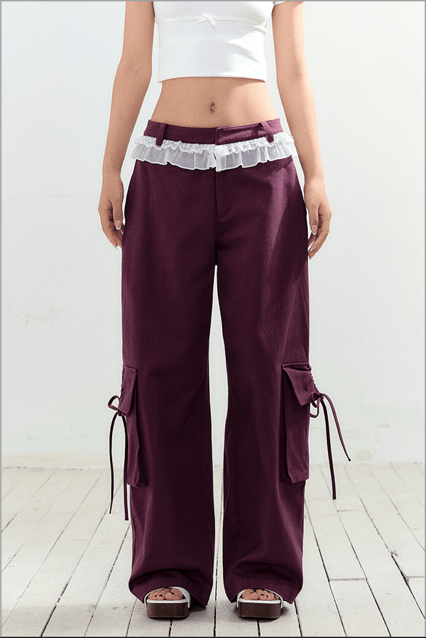 Bow Pockets Low - Rise Lace Trim Cargo Pants - COPPING THREADS - AGAM
