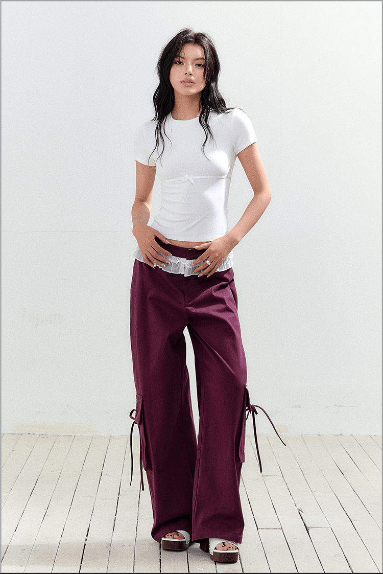 Bow Pockets Low - Rise Lace Trim Cargo Pants - COPPING THREADS - AGAM