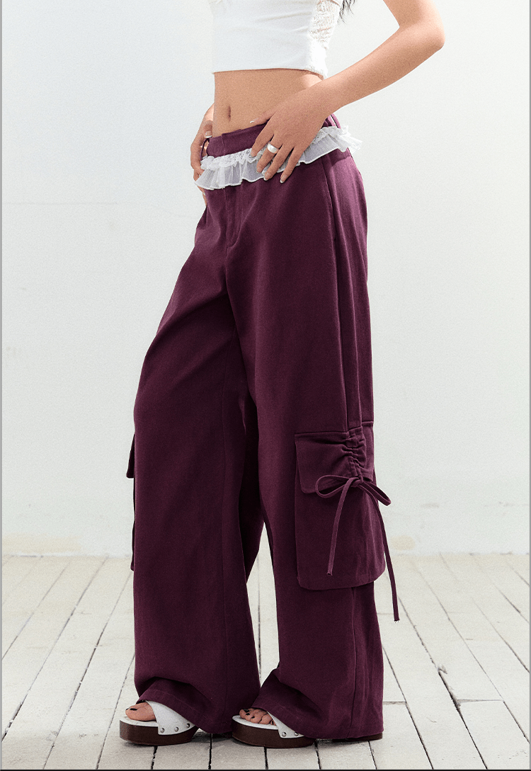 Bow Pockets Low - Rise Lace Trim Cargo Pants - COPPING THREADS - AGAM