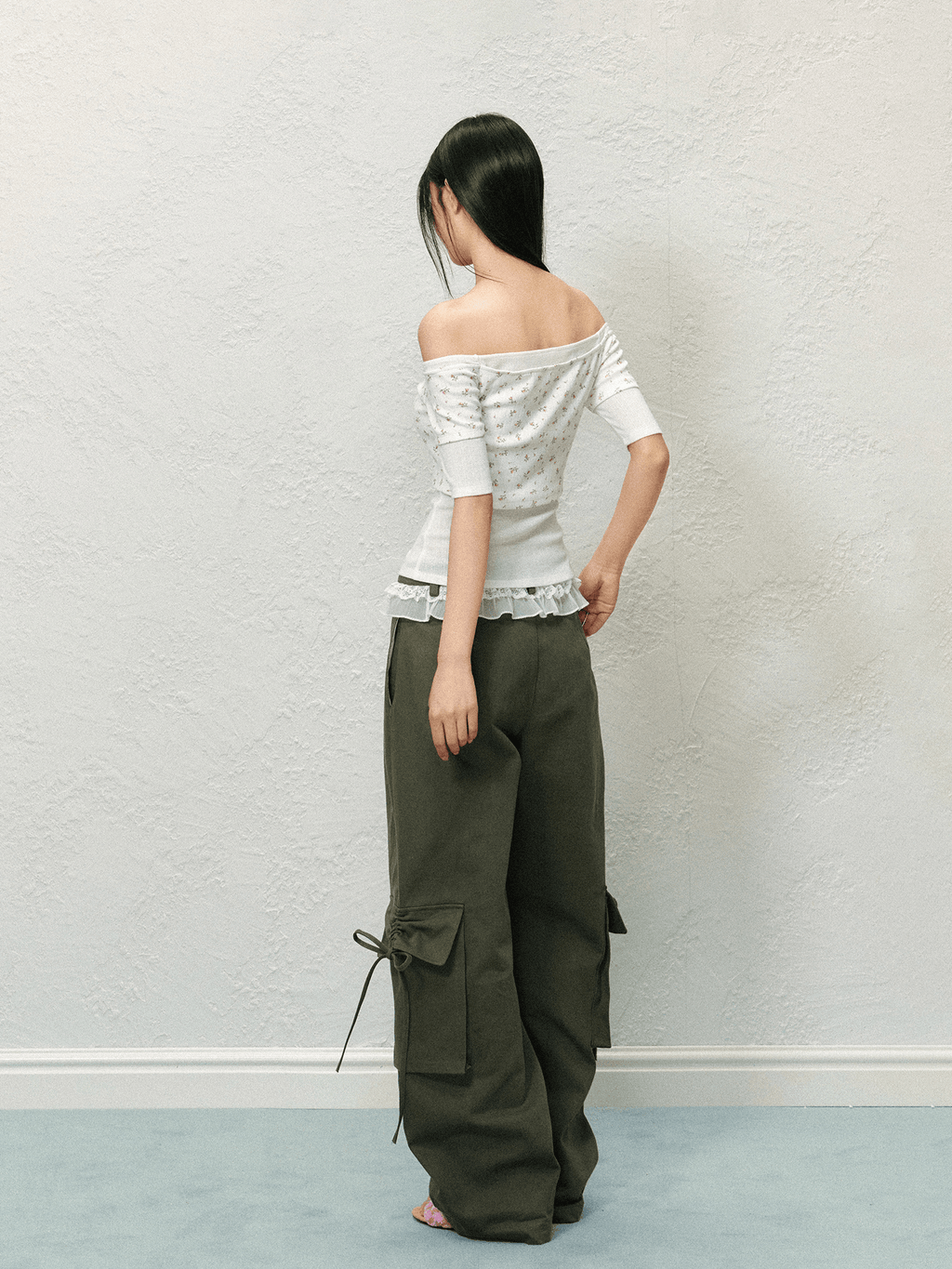Bow Pockets Low - Rise Lace Trim Cargo Pants - COPPING THREADS - AGAM