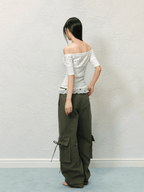Bow Pockets Low - Rise Lace Trim Cargo Pants - COPPING THREADS - AGAM