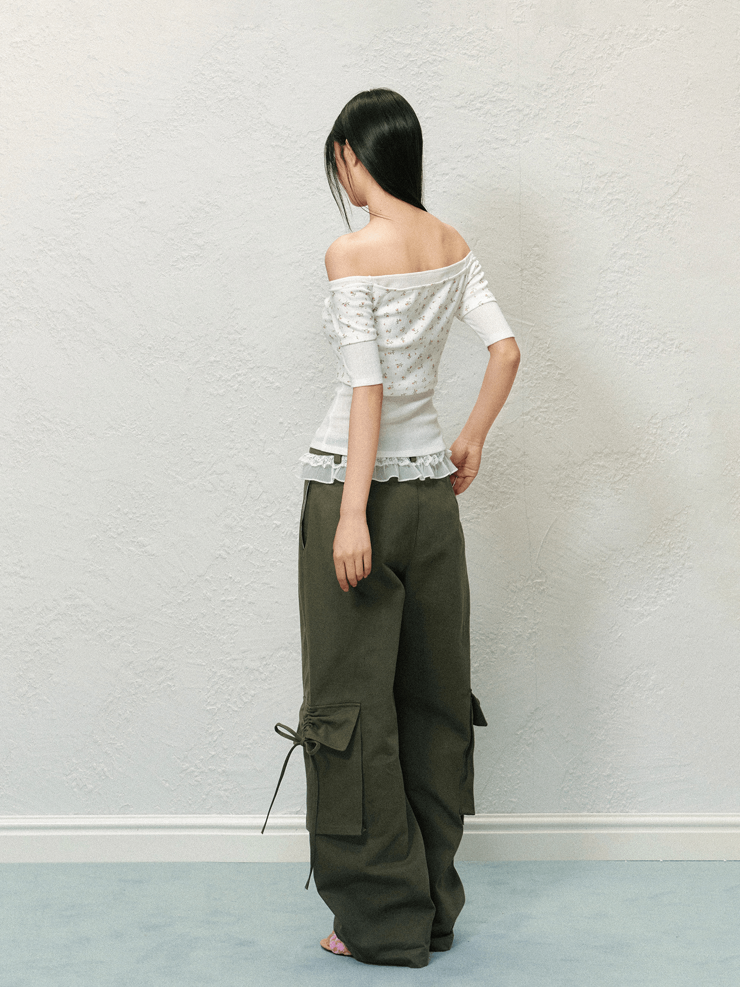 Bow Pockets Low - Rise Lace Trim Cargo Pants - COPPING THREADS - AGAM