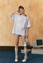 Bow Print Drop Shoulder Polo Collar Tee - COPPING THREADS - CHICISLAND