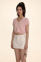 Bow Ribbon Knitted Short Sleeve Cardigan - COPPING THREADS - MOROMORO