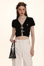 Bow Ribbon Knitted Short Sleeve Cardigan - COPPING THREADS - MOROMORO