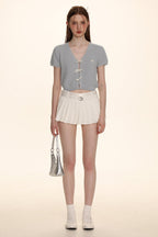 Bow Ribbon Knitted Short Sleeve Cardigan - COPPING THREADS - MOROMORO
