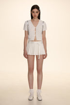 Bow Ribbon Knitted Short Sleeve Cardigan - COPPING THREADS - MOROMORO