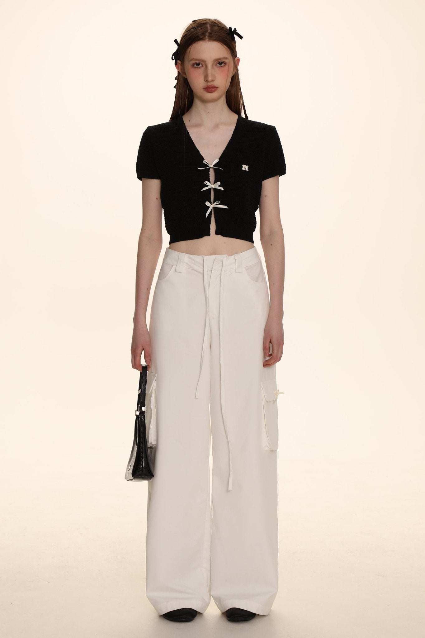 Bow Ribbon Knitted Short Sleeve Cardigan - COPPING THREADS - MOROMORO