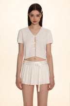 Bow Ribbon Knitted Short Sleeve Cardigan - COPPING THREADS - MOROMORO