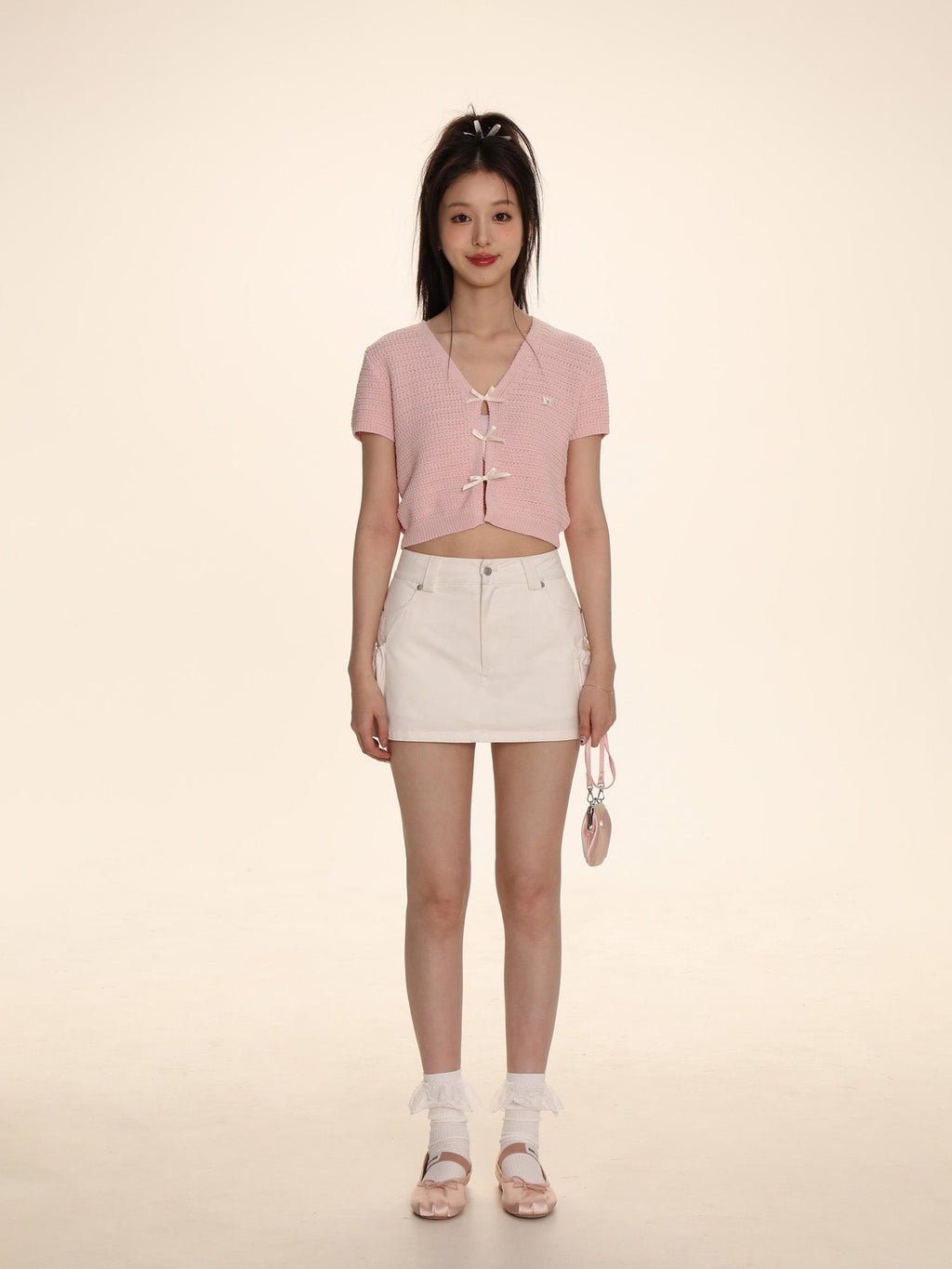 Bow Ribbon Knitted Short Sleeve Cardigan - COPPING THREADS - MOROMORO