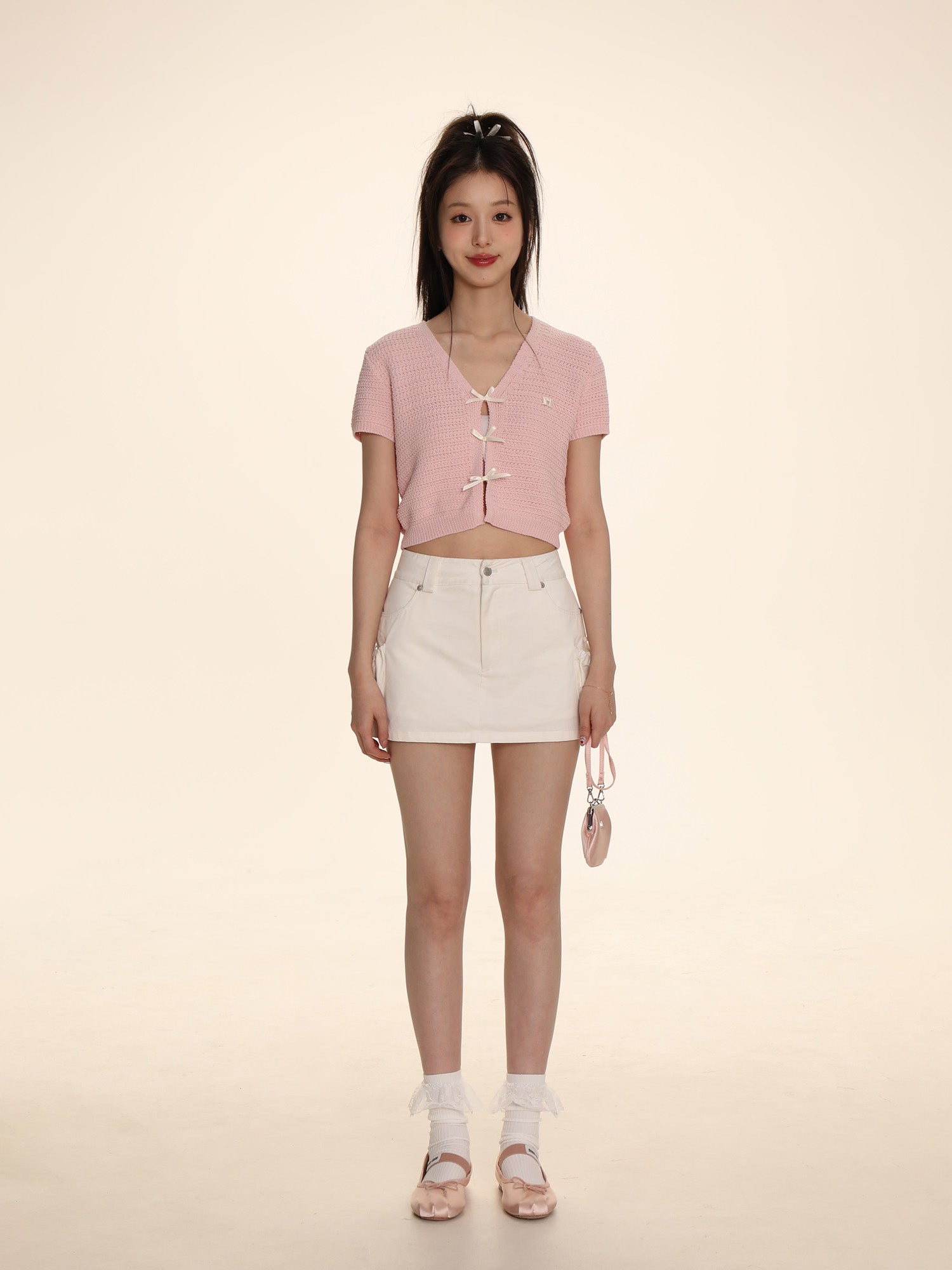 Bow Ribbon Knitted Short Sleeve Cardigan - COPPING THREADS - MOROMORO