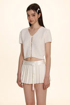 Bow Ribbon Knitted Short Sleeve Cardigan - COPPING THREADS - MOROMORO