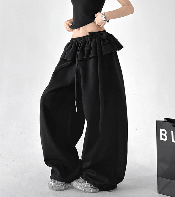 Bow Ruffle Waist Wide - Leg Sweatpants - CT6670 - COPPING THREADS - CT Select