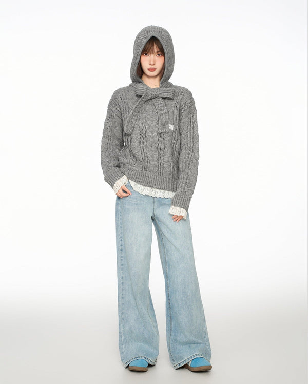 Bow - Tie Hooded Knit Sweater - COPPING THREADS - CT Select