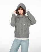 Bow - Tie Hooded Knit Sweater - COPPING THREADS - CT Select