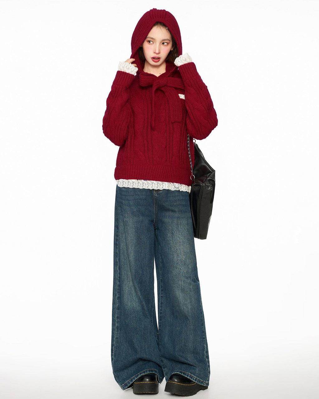 Bow - Tie Hooded Knit Sweater - COPPING THREADS - CT Select