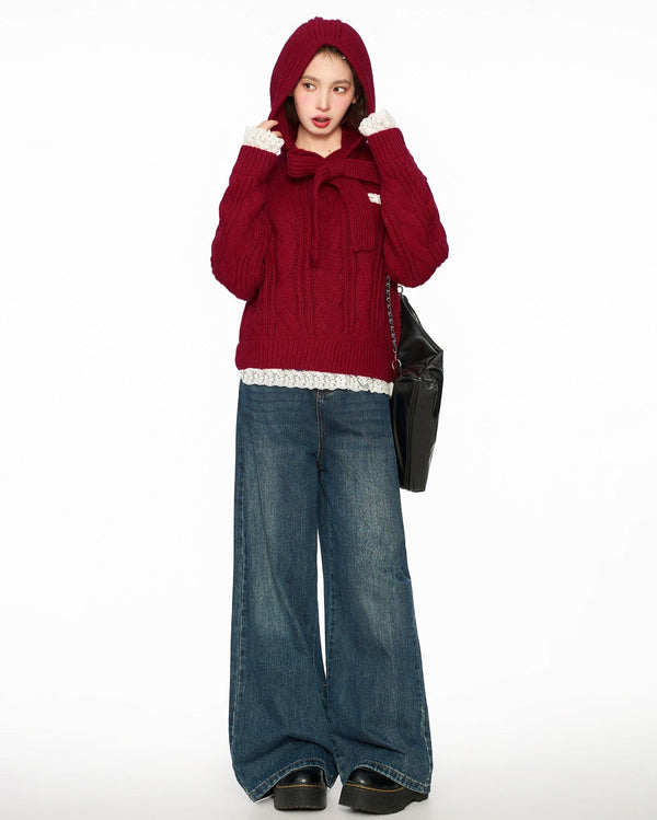 Bow - Tie Hooded Knit Sweater - COPPING THREADS - CT Select