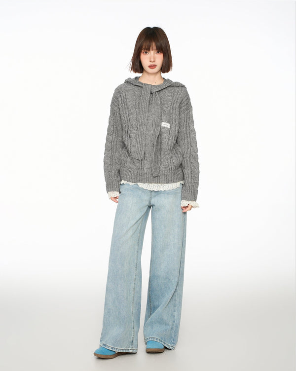 Bow - Tie Hooded Knit Sweater - COPPING THREADS - CT Select