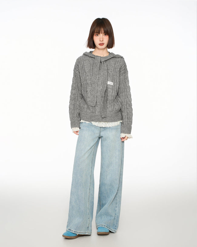 Bow-Tie Hooded Knit Sweater Main Image