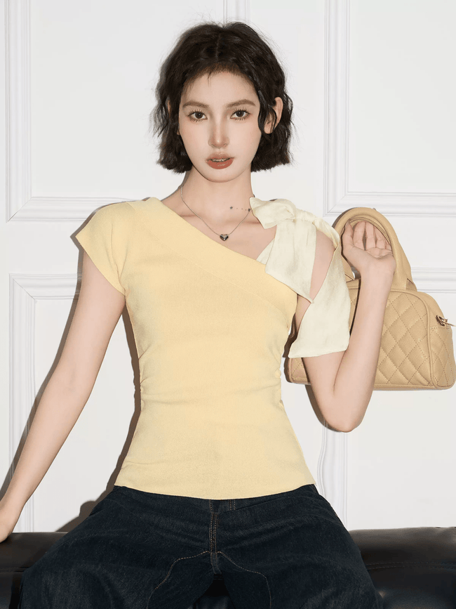 Bow-Tie Shoulder Knit Tee Main Image