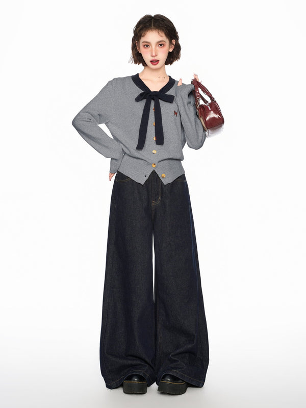 Bow - Tie V - Neck Knit Cardigan Sweater - COPPING THREADS - CT Select