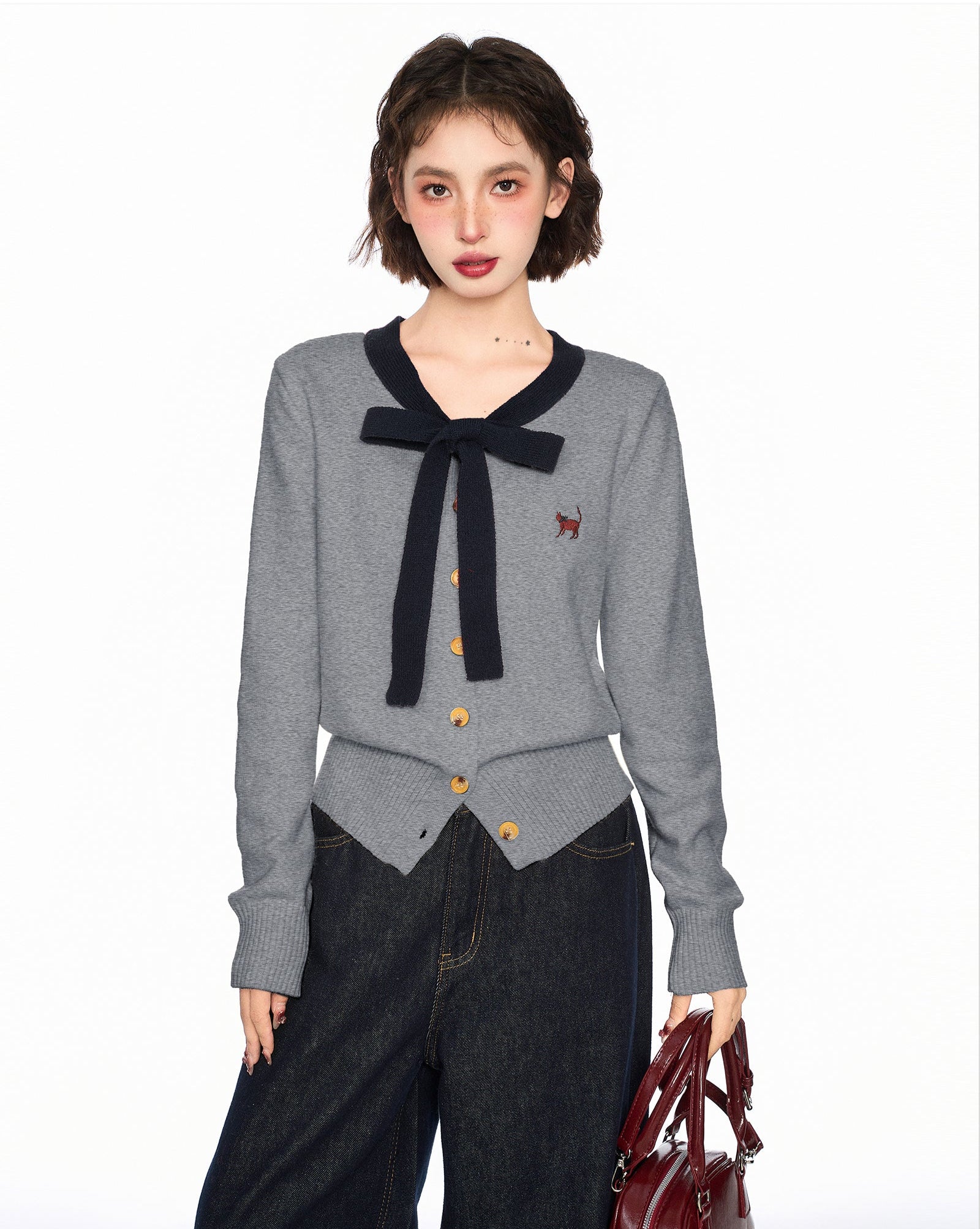 Bow - Tie V - Neck Knit Cardigan Sweater - COPPING THREADS - CT Select Hauptbild