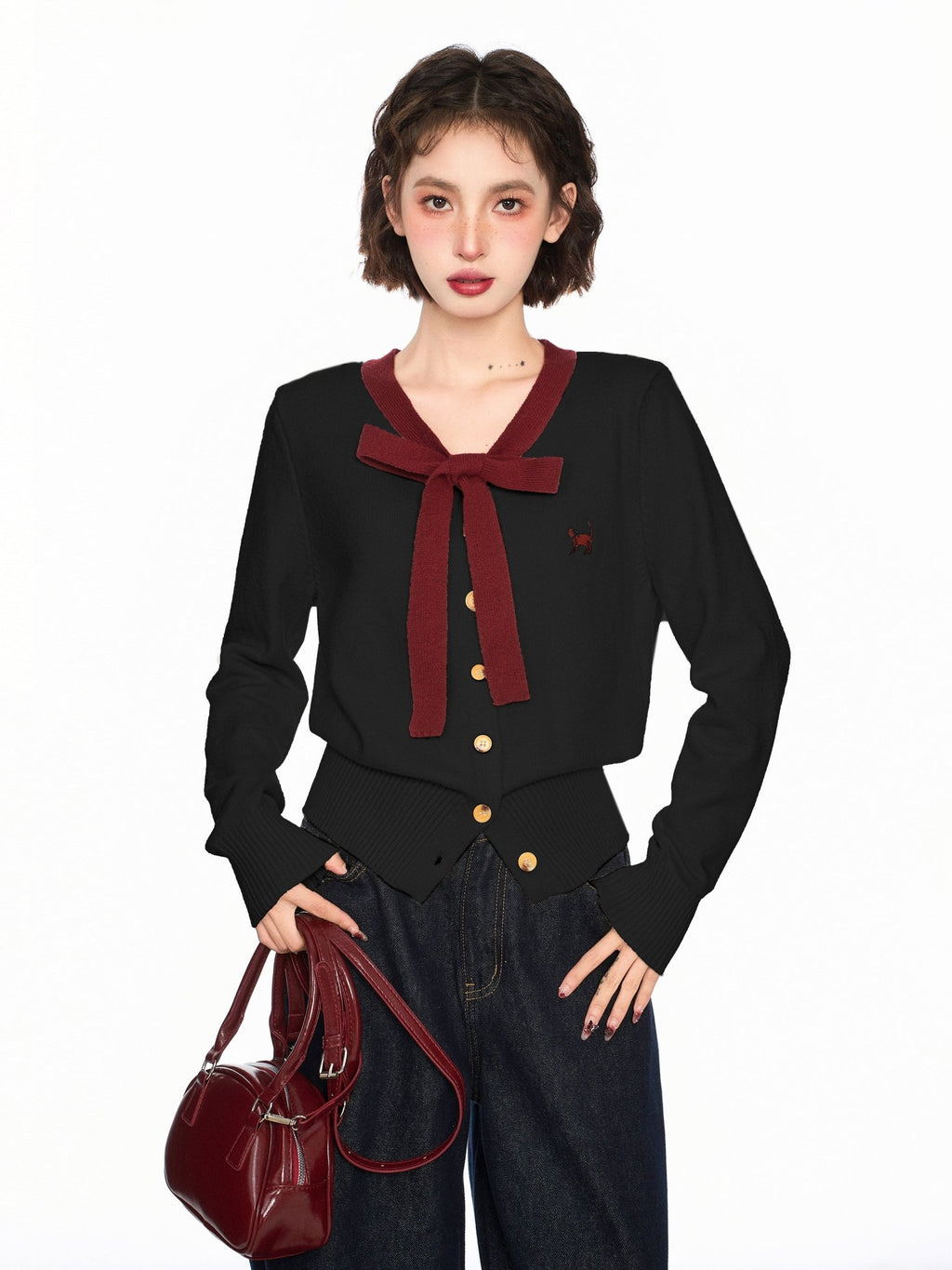 Bow - Tie V - Neck Knit Cardigan Sweater - COPPING THREADS - CT Select