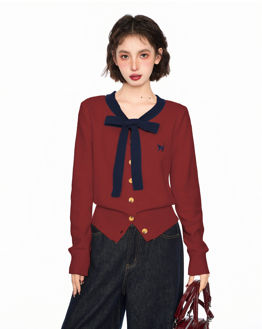 Bow - Tie V - Neck Knit Sweater - COPPING THREADS - CT Select