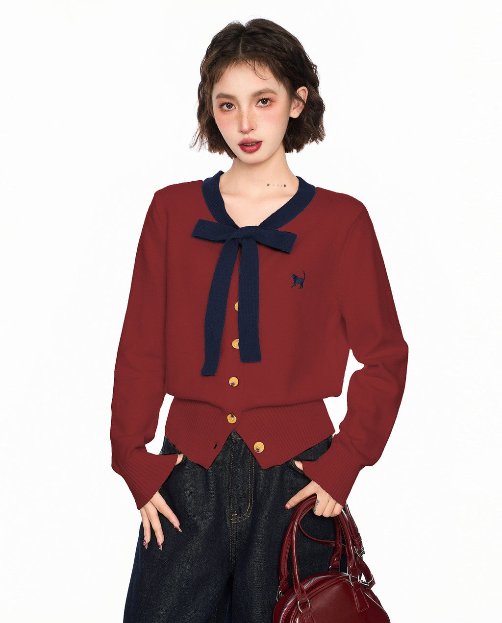 Bow - Tie V - Neck Knit Sweater - COPPING THREADS - CT Select