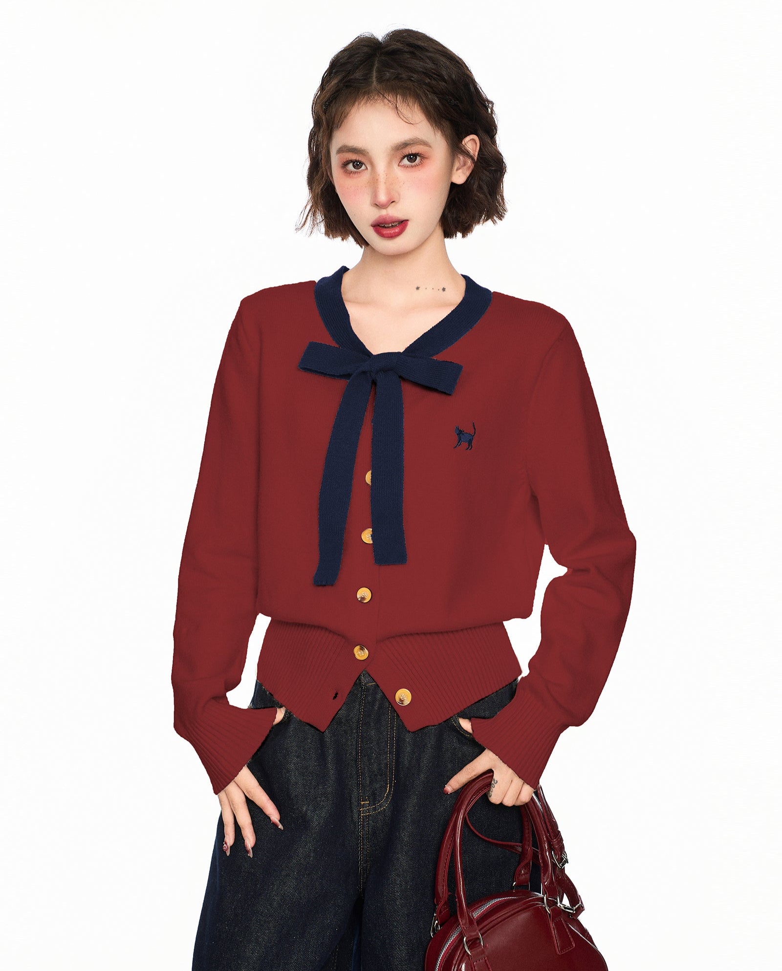 Bow - Tie V - Neck Knit Sweater - COPPING THREADS - CT Select