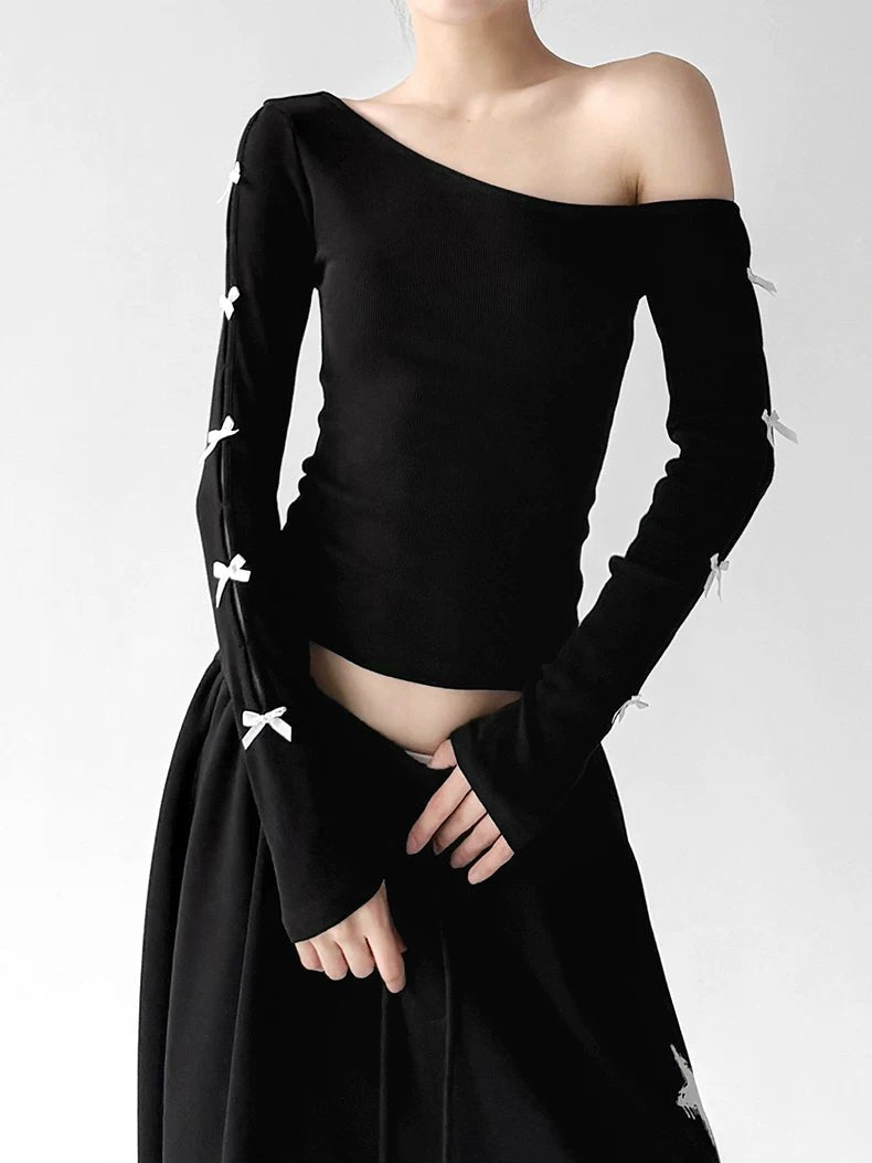 Bow-Trim Asymmetric Long-Sleeve T-Shirt - COPPING THREADS - CT ORIGINALS