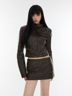 Brown PU Leather Jacket & Mini Skirt Set - COPPING THREADS - CT Select