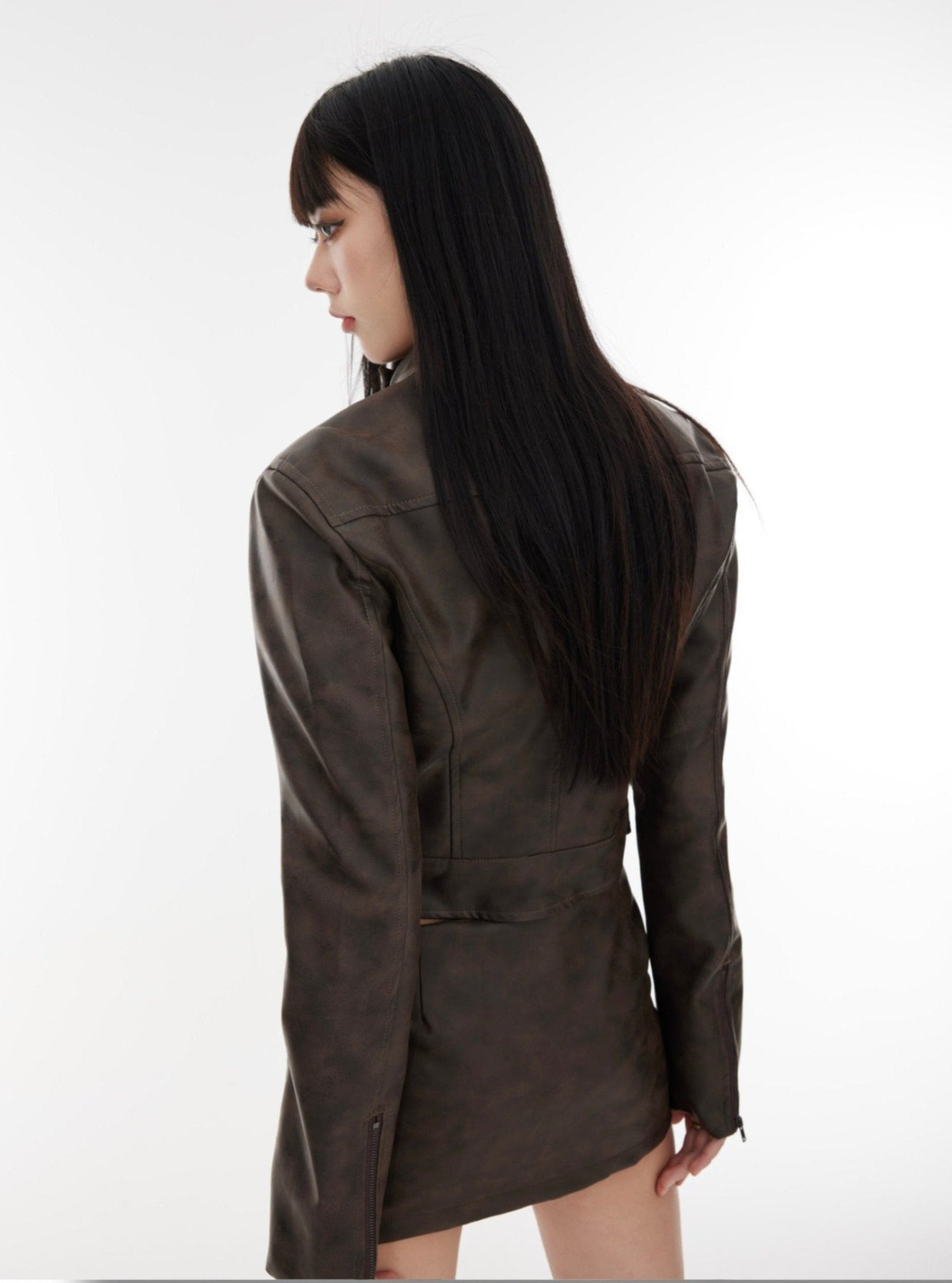Brown PU Leather Jacket & Mini Skirt Set - COPPING THREADS - CT Select