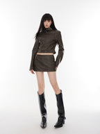 Brown PU Leather Jacket & Mini Skirt Set - COPPING THREADS - CT Select