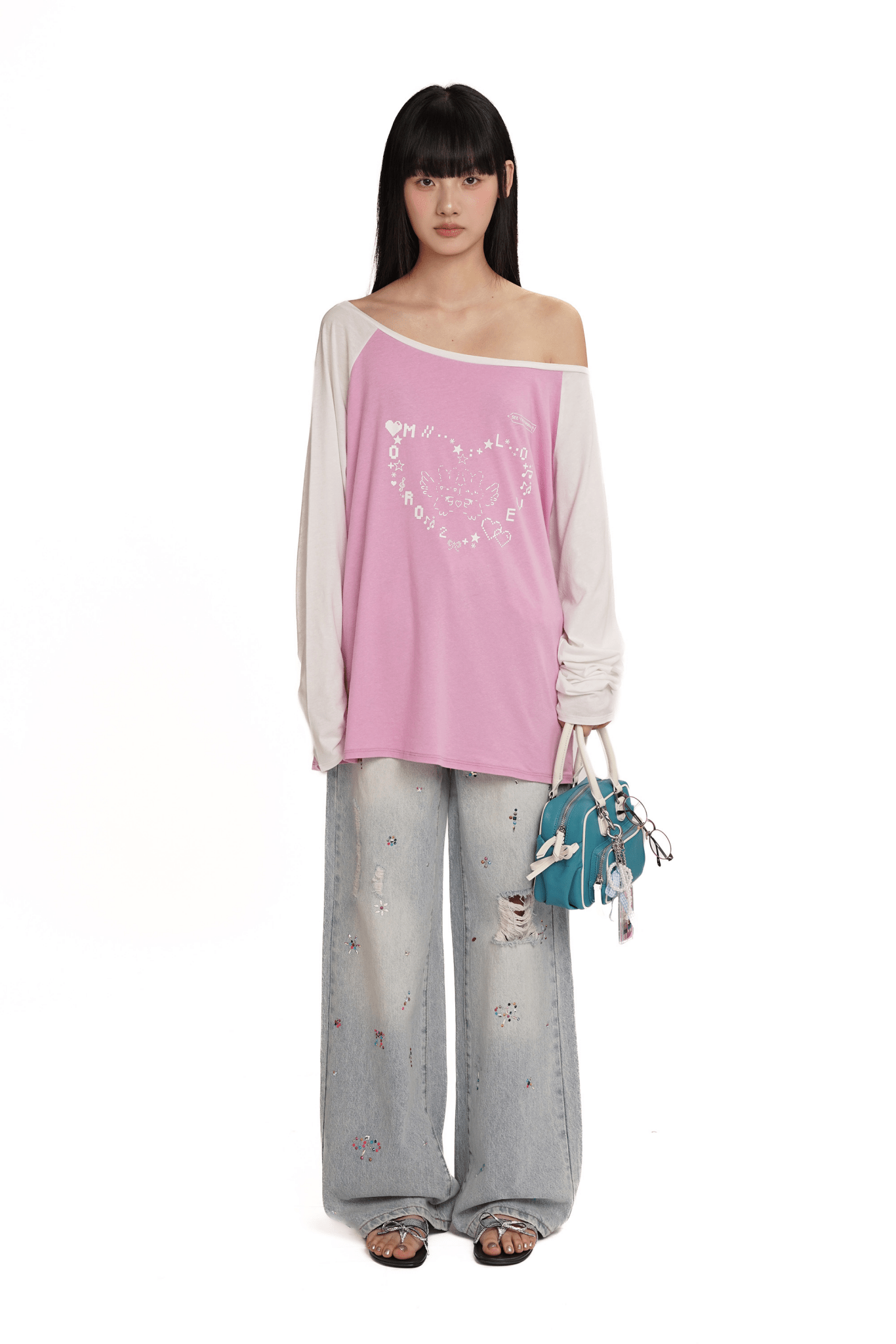 Bunny Emoticon Off - Shoulder Linen Tee - COPPING THREADS - MOROMORO