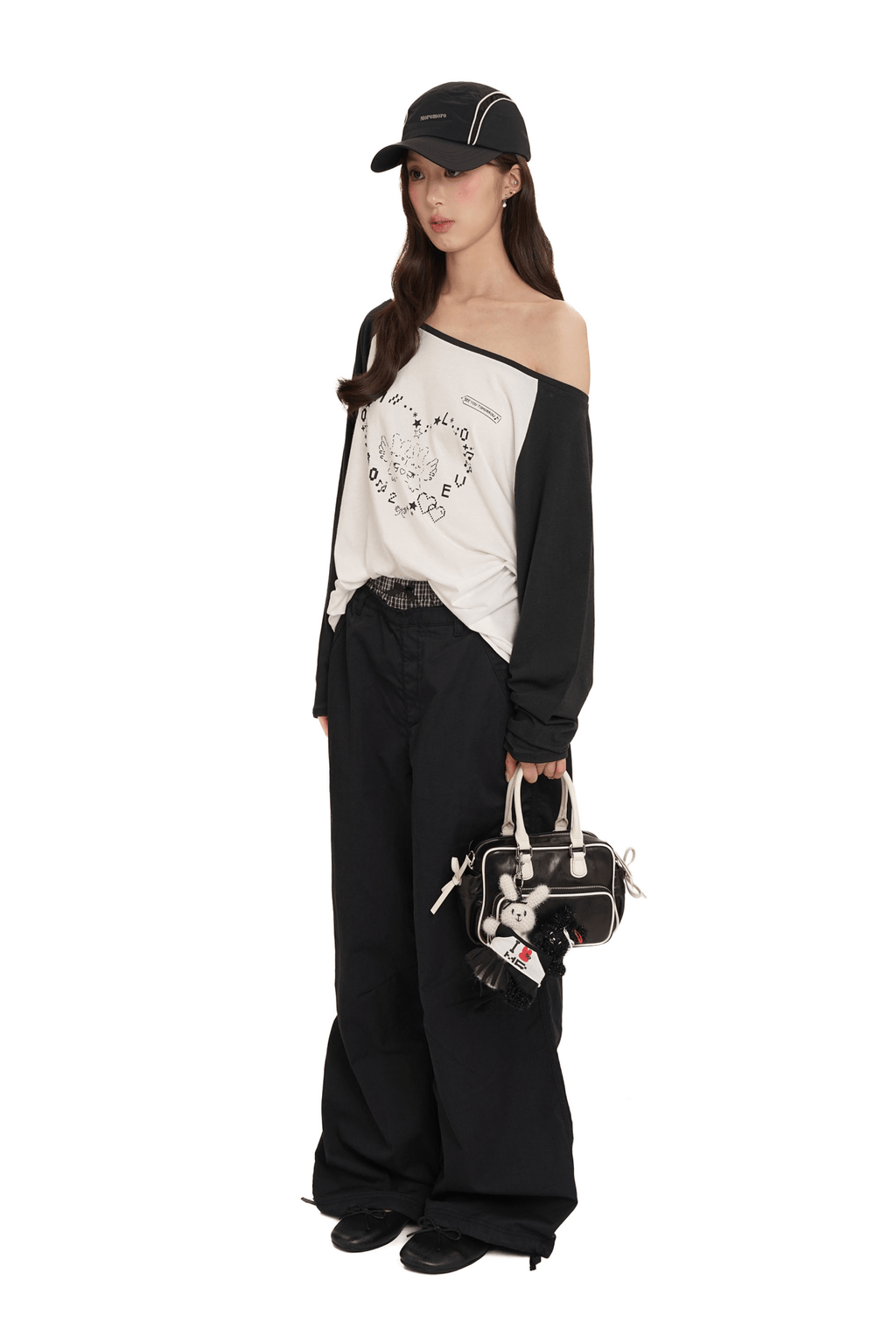 Bunny Emoticon Off - Shoulder Linen Tee - COPPING THREADS - MOROMORO