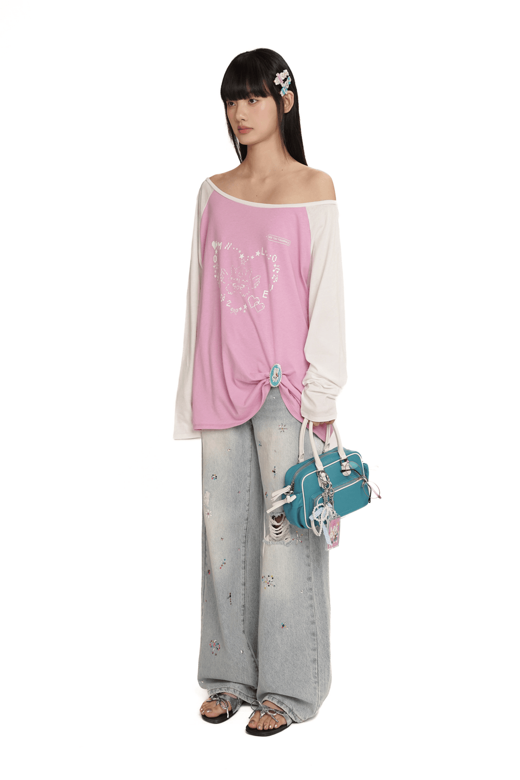 Bunny Emoticon Off - Shoulder Linen Tee - COPPING THREADS - MOROMORO