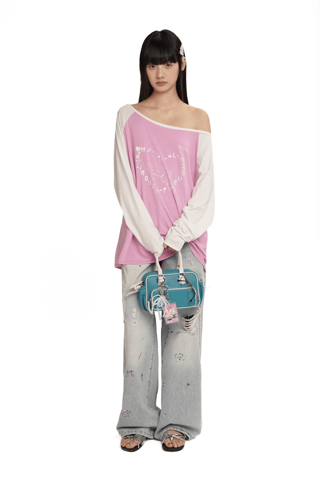 Bunny Emoticon Off - Shoulder Linen Tee - COPPING THREADS - MOROMORO