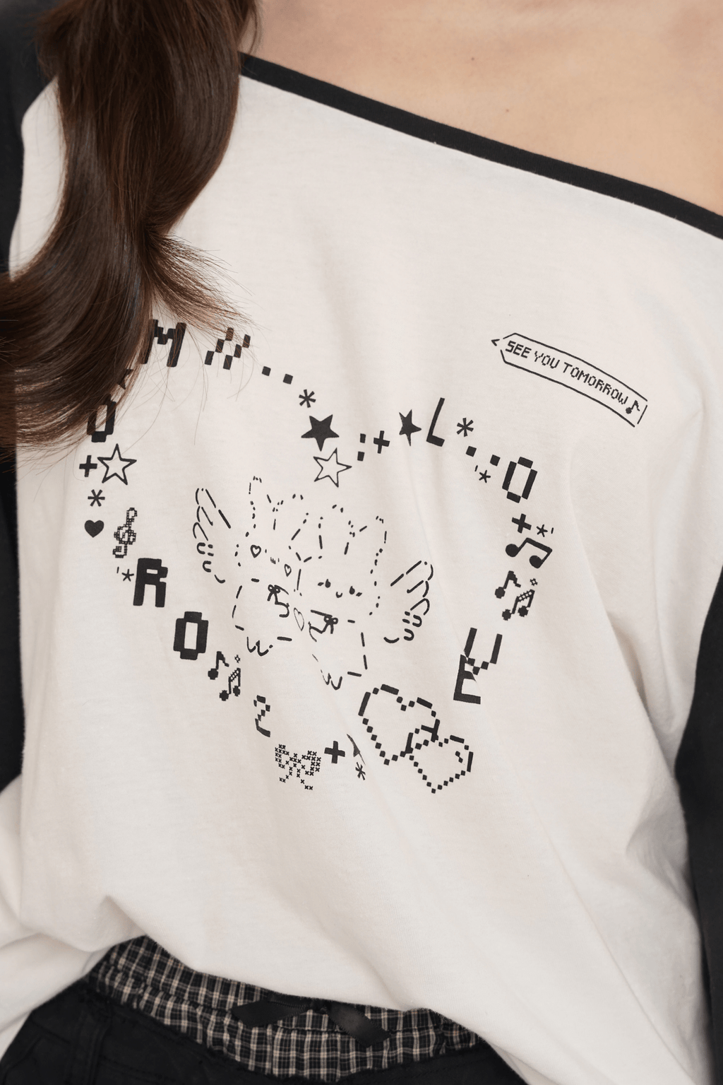 Bunny Emoticon Off - Shoulder Linen Tee - COPPING THREADS - MOROMORO