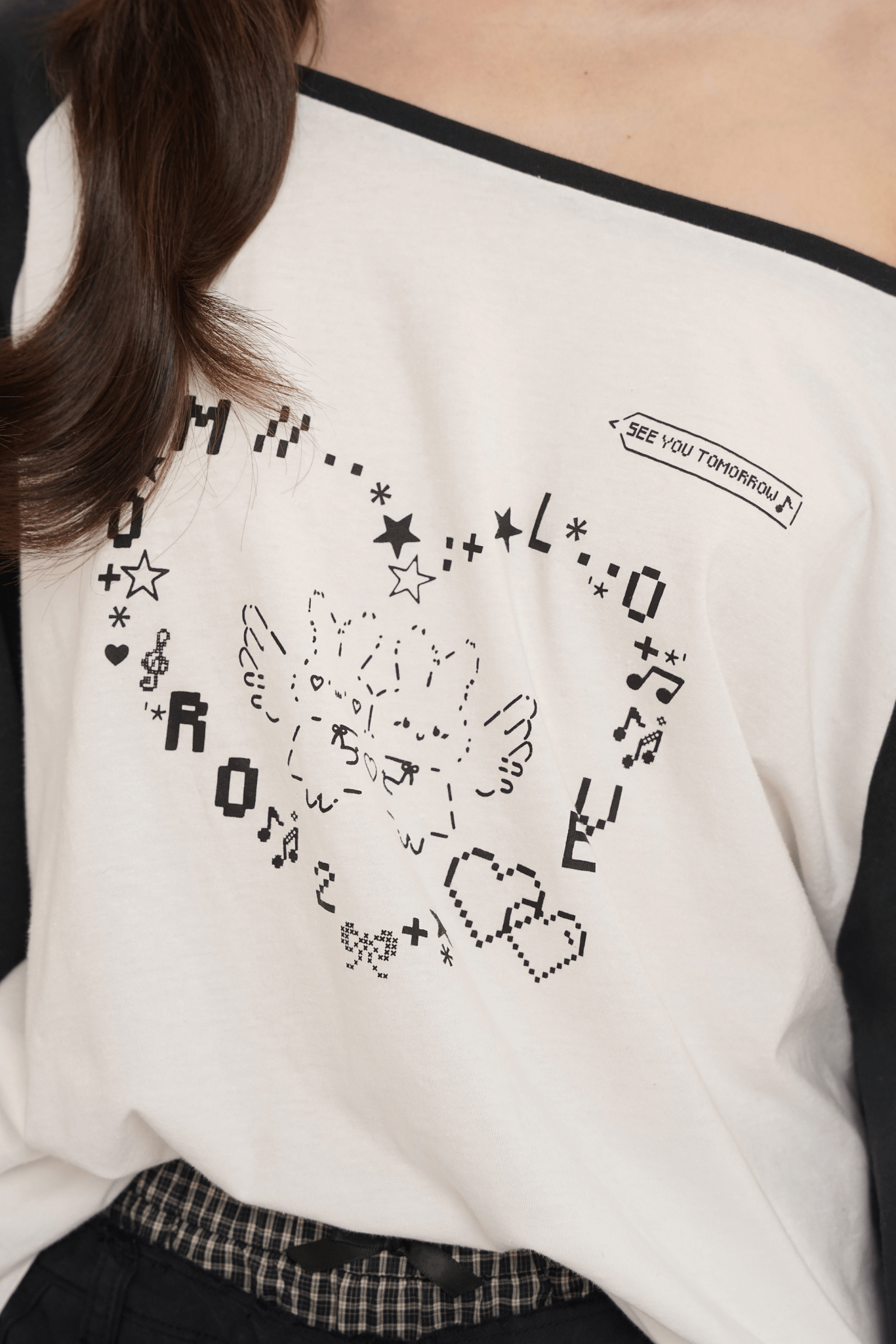 Bunny Emoticon Off - Shoulder Linen Tee - COPPING THREADS - MOROMORO