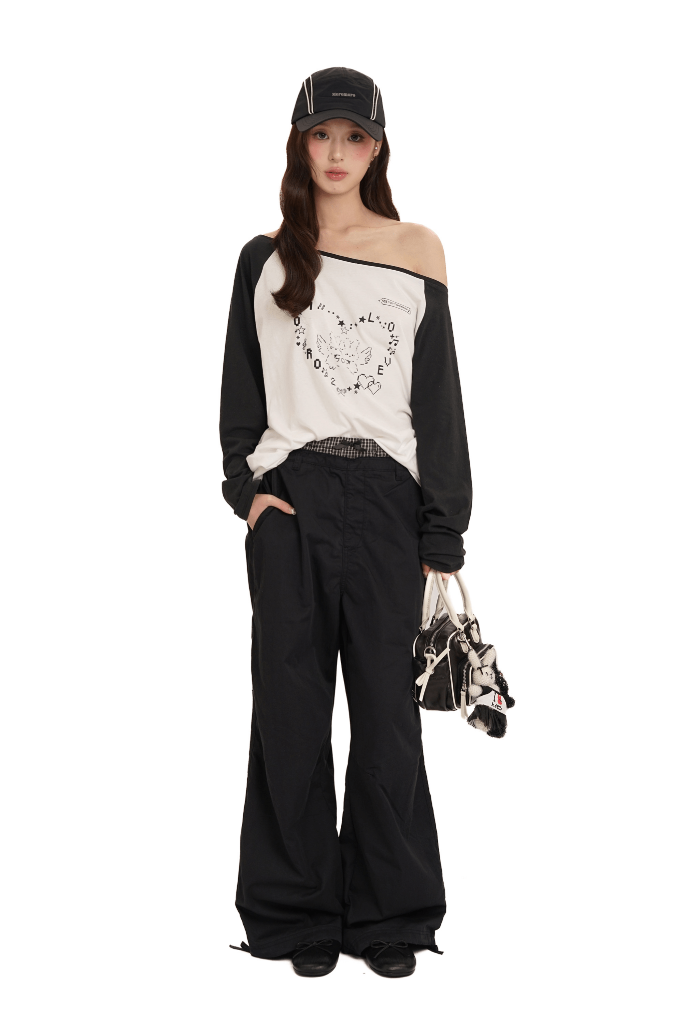 Bunny Emoticon Off - Shoulder Linen Tee - COPPING THREADS - MOROMORO