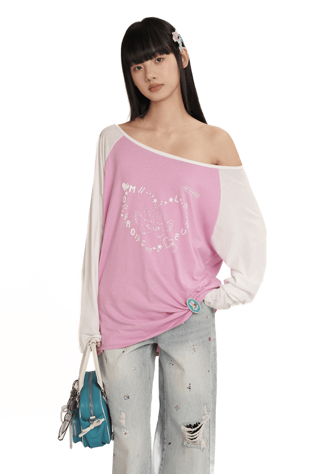 Bunny Emoticon Off - Shoulder Linen Tee - COPPING THREADS - MOROMORO