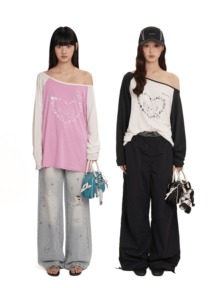 Bunny Emoticon Off - Shoulder Linen Tee - COPPING THREADS - MOROMORO