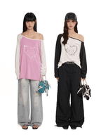 Bunny Emoticon Off - Shoulder Linen Tee - COPPING THREADS - MOROMORO