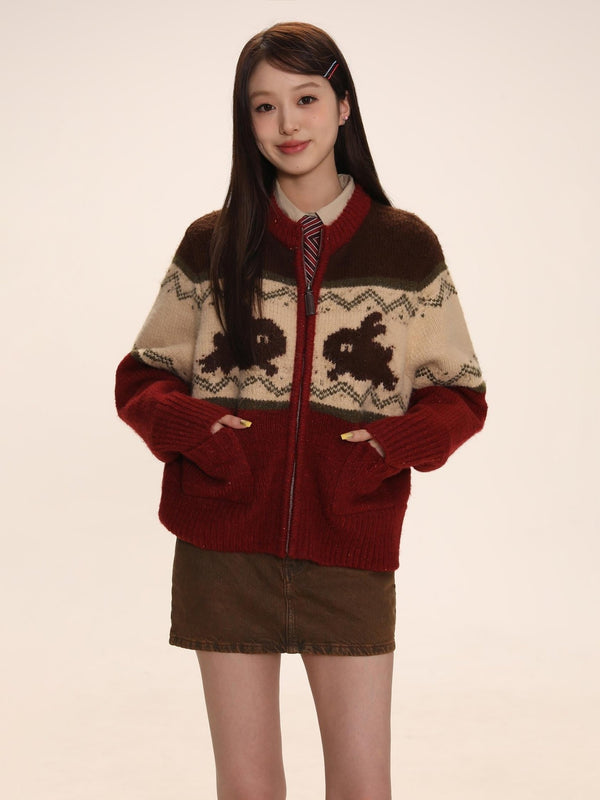 Bunny Jacquard Knit Cardigan Jumper - COPPING THREADS - MOROMORO