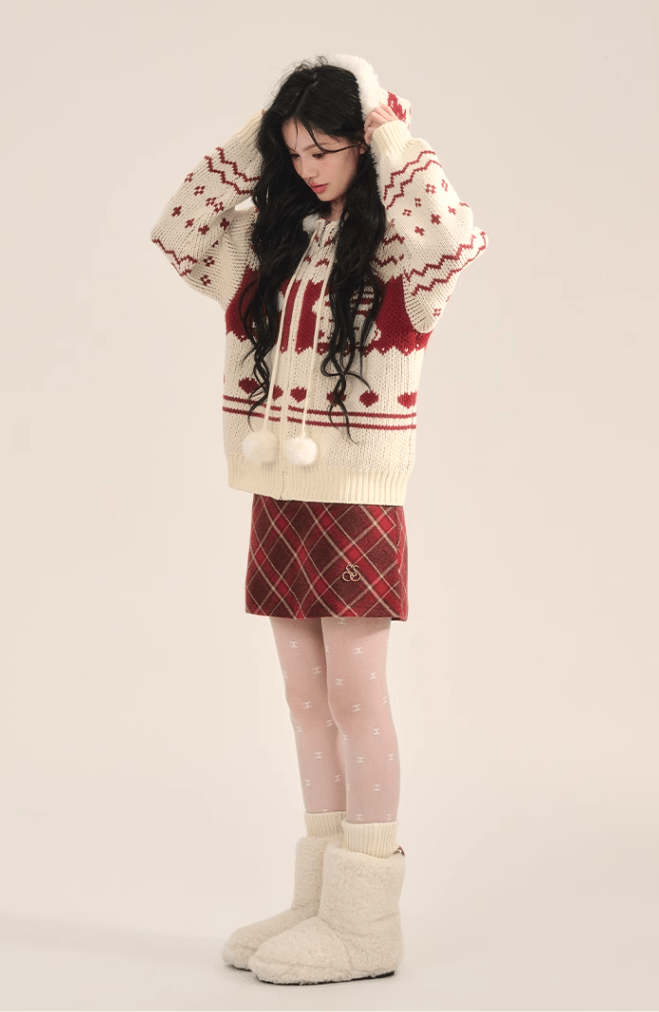 Bunny Pattern Hooded Zip - Up Knit Sweater - COPPING THREADS - CT Select