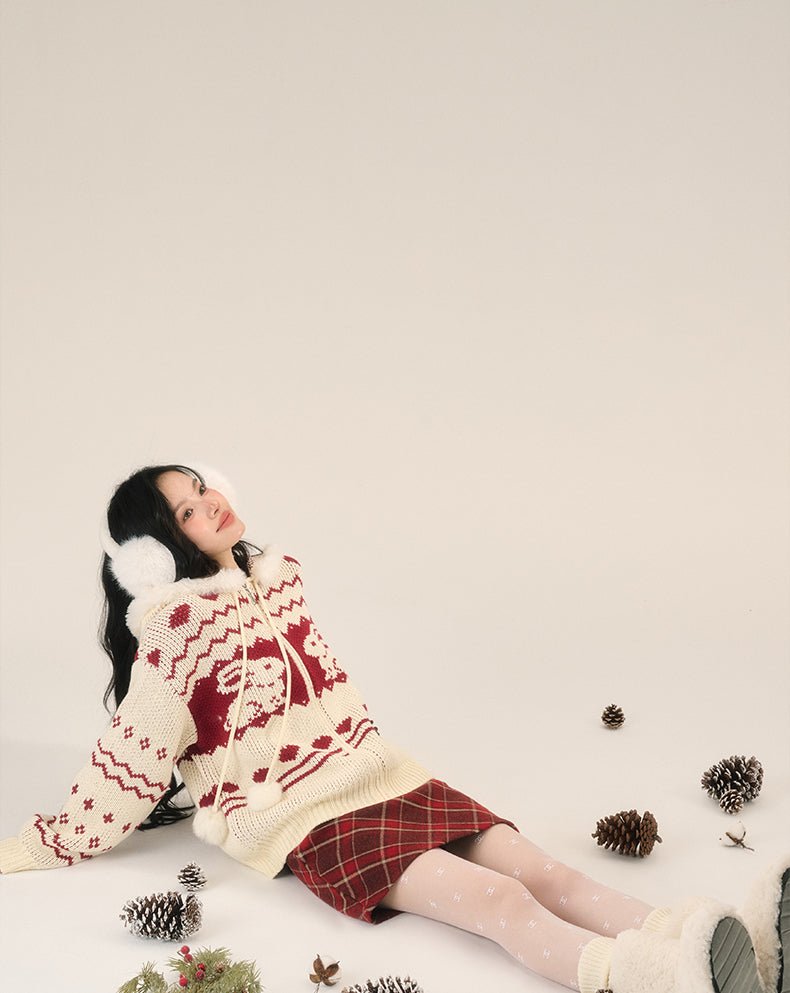 Bunny Pattern Hooded Zip - Up Knit Sweater - COPPING THREADS - CT Select