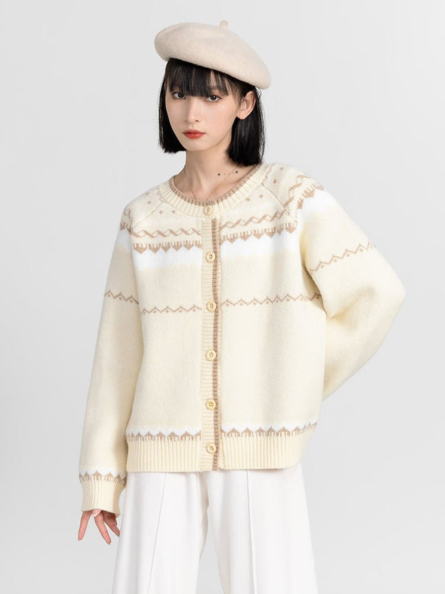 Butter Yellow Fair Isle Pattern Knit Cardigan - COPPING THREADS - CT Select Hover Image